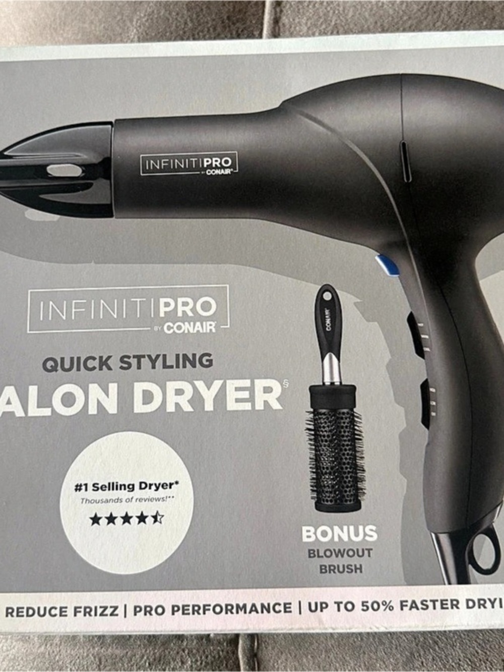 NEW InfinitiPRO by Conair Salon Dryer Black Hair Dryer with Bonus Brush